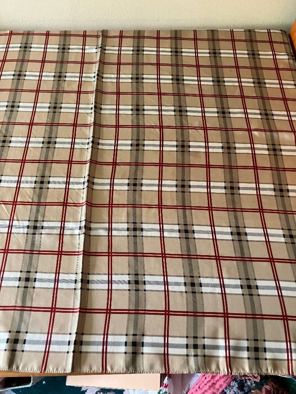 Ladies' square scarf Beige/Red/White/Black  checked pattern Silk 35x34,5"